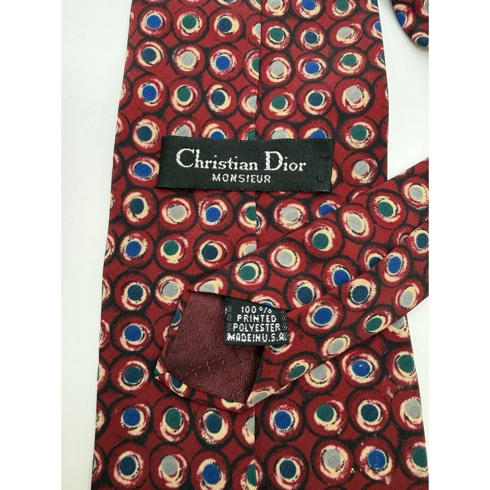 Vintage Christian Dior Monsieur Tie Red Geometric Dot Abstract USA 59